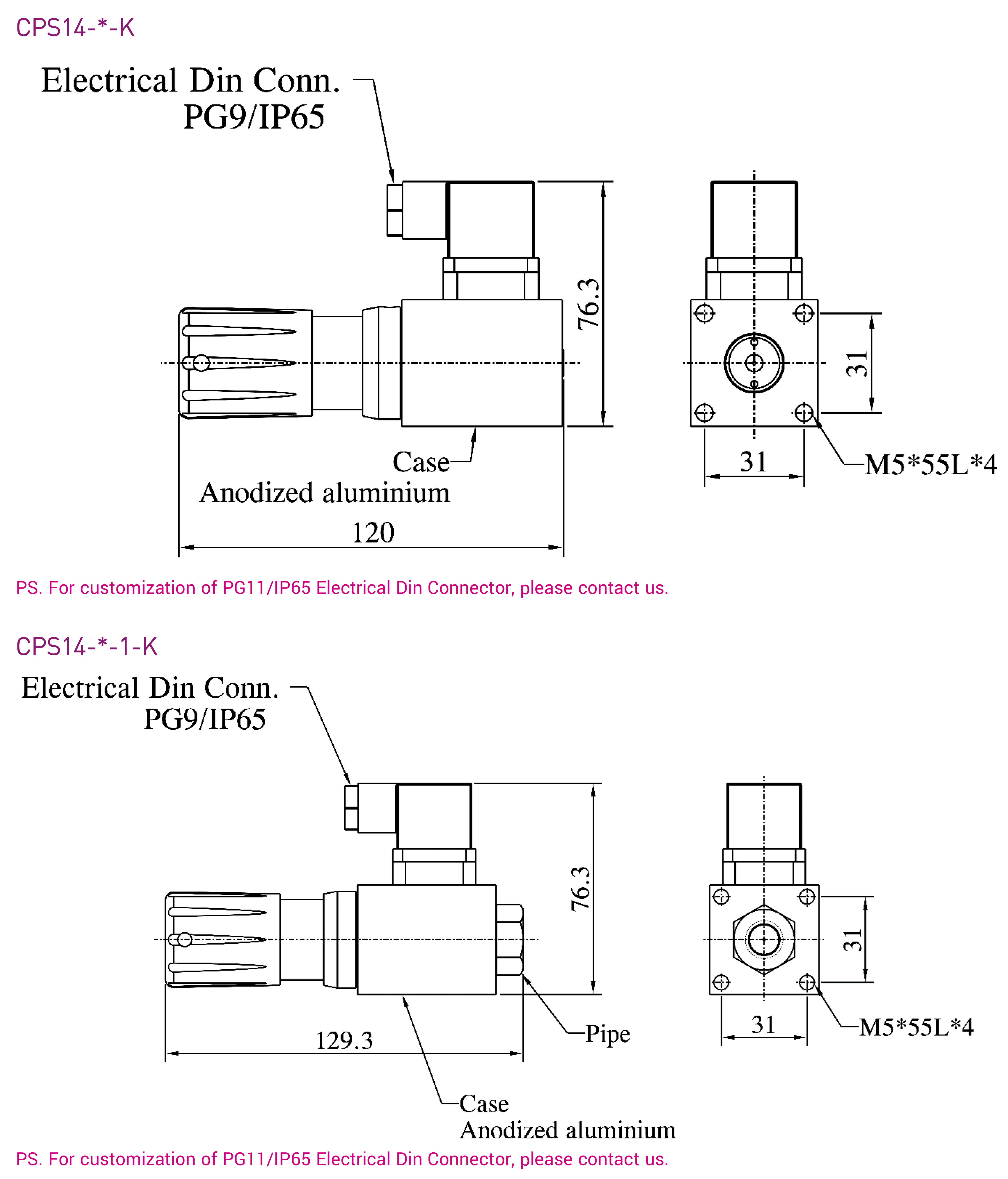 CML Switch Pressionis Hydraulicae Adiustabilis CPS14, Mensura